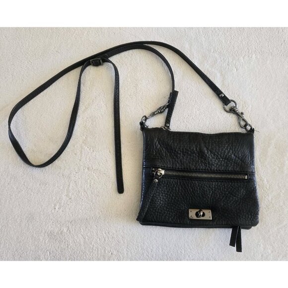 J Crew Black Leather Purse Mini Crossbody Pebbled Turn Lock - Picture 1 of 10
